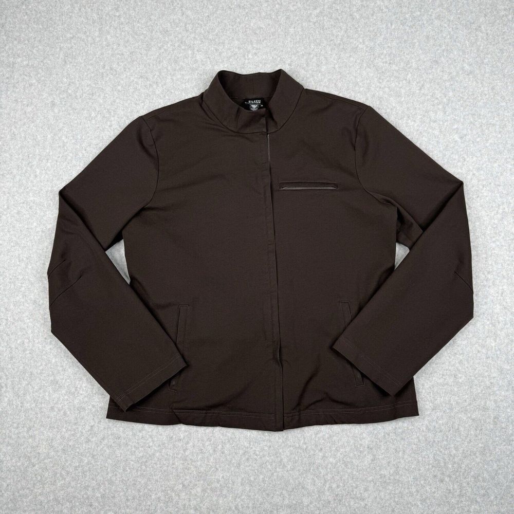 Eileen Fisher Jacket Womens Medium Brown Full Zip Pockets Stretch Cotton Casual